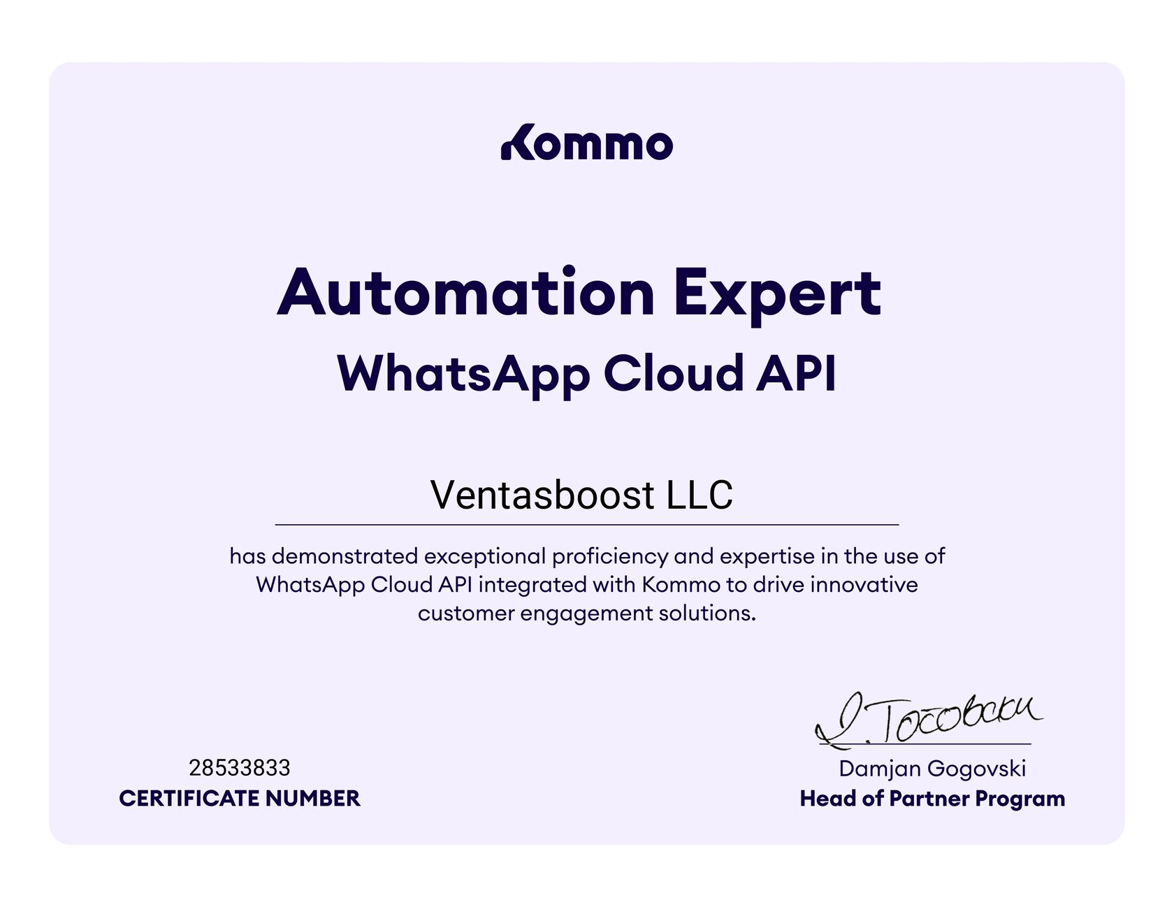 WhatsApp Business API Certificate