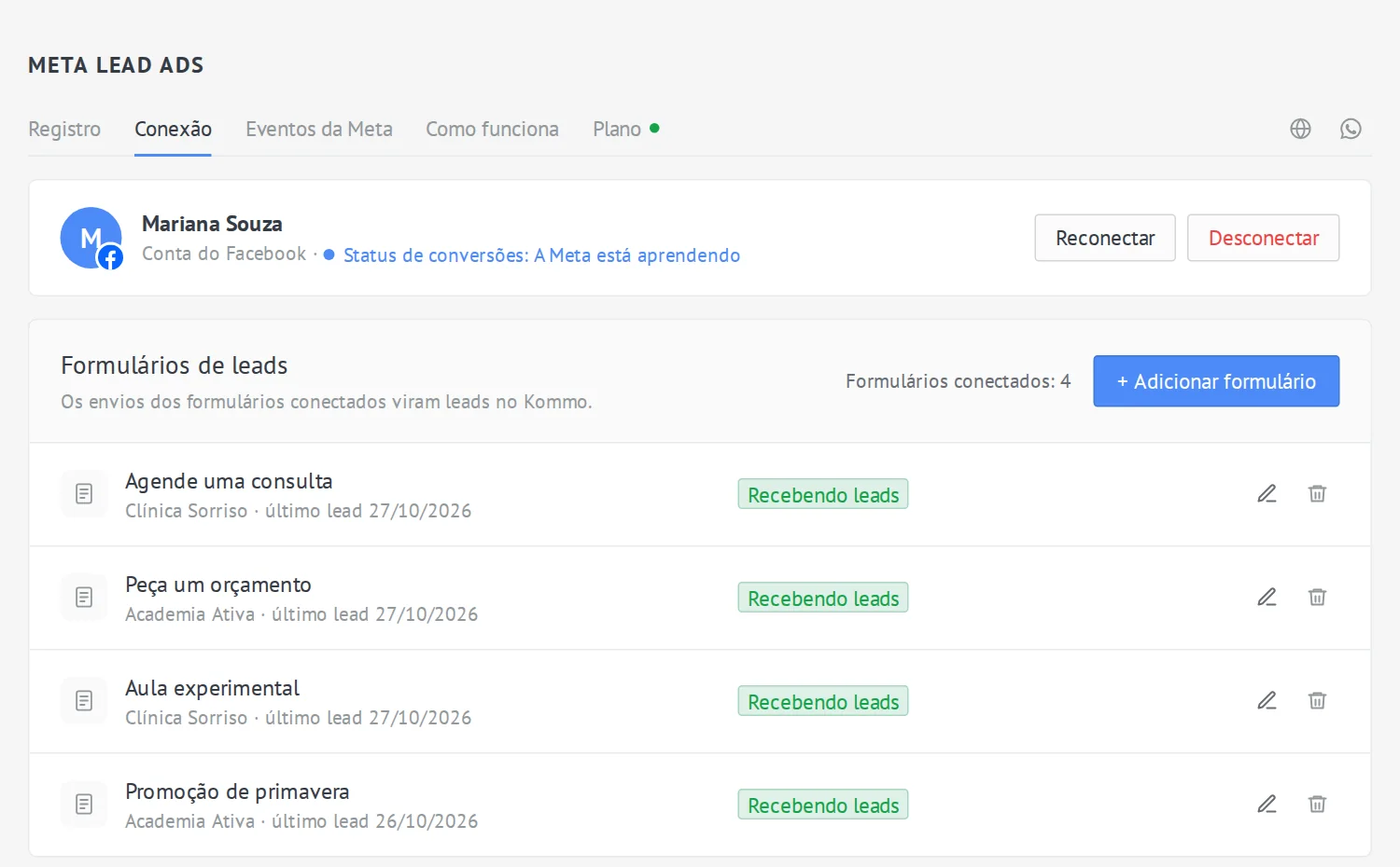 Meta Lead Ads — Conexão