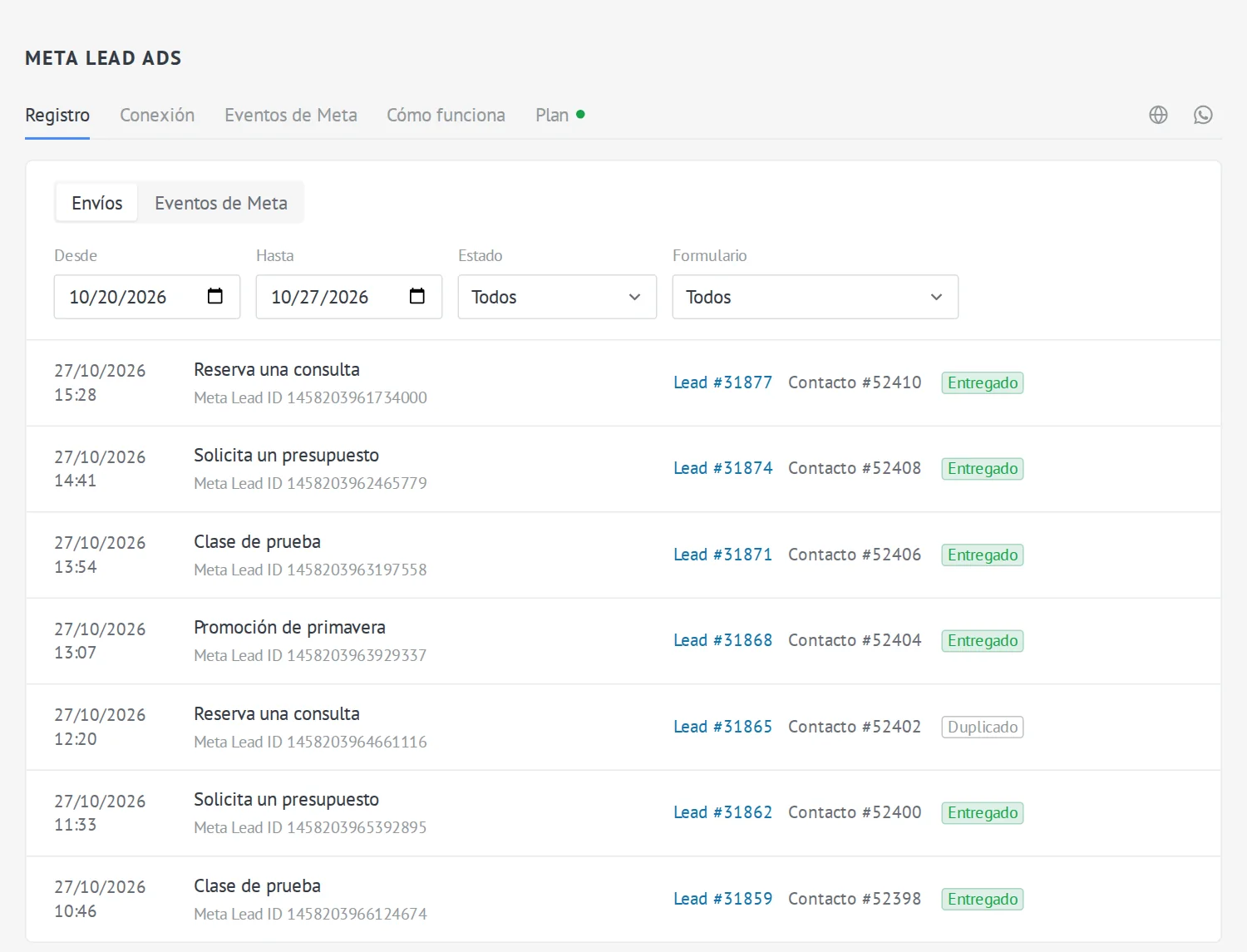 Meta Lead Ads — Registro