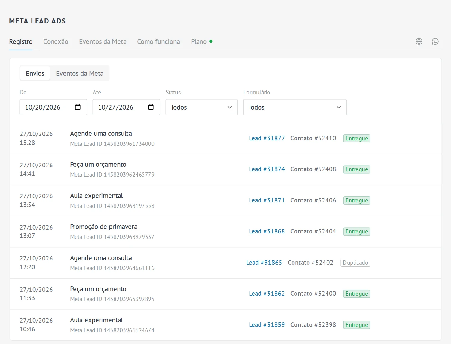 Meta Lead Ads — Registro