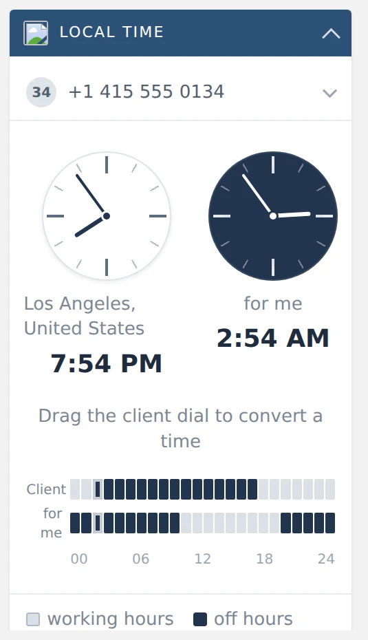 Local time above the phone number