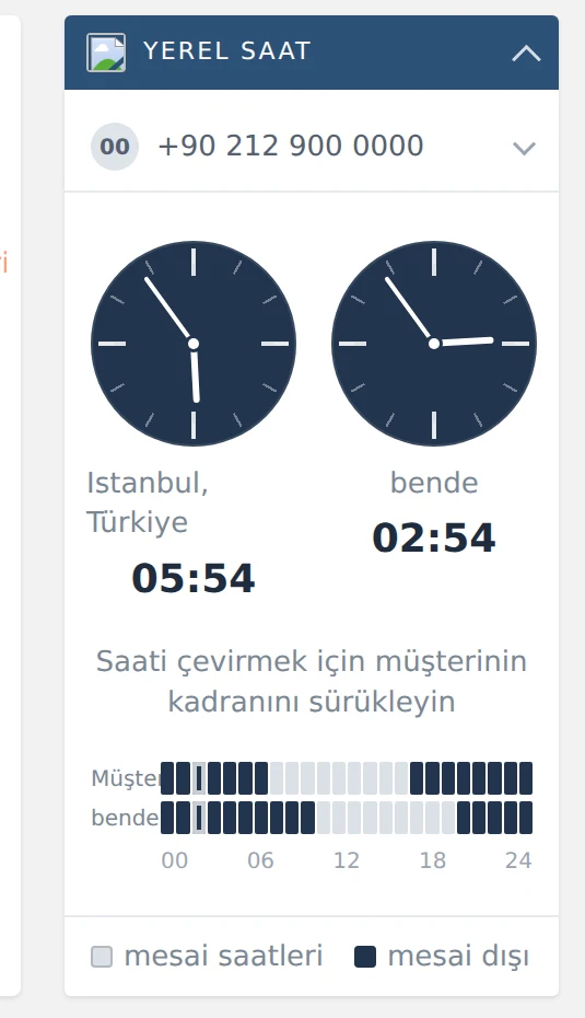 Telefon numarasının üstünde yerel saat