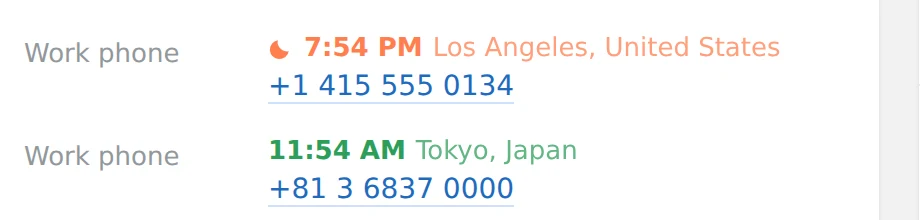 Local time above the phone number