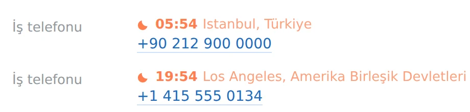 Telefon numarasının üstünde yerel saat